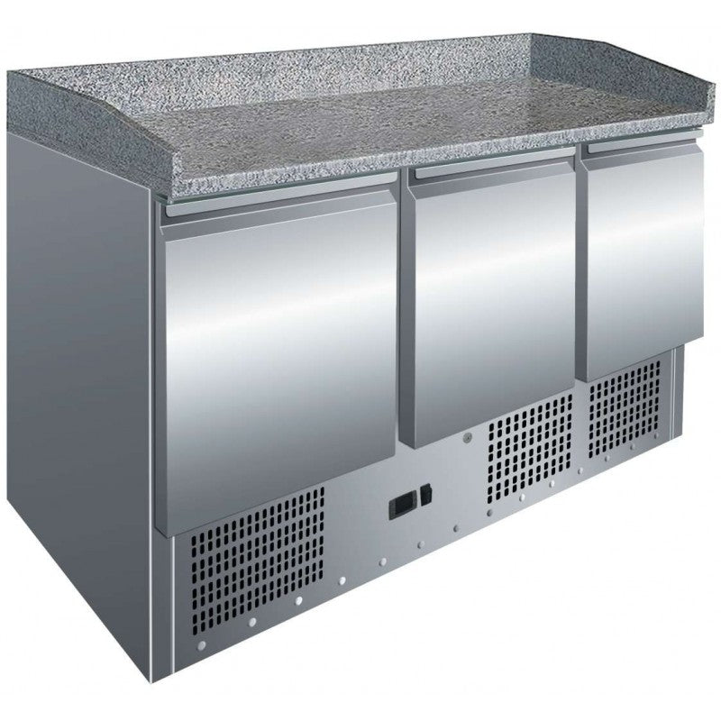 MESA REFRIGERADA GN1/1 3 PUERTAS PREPARACIÓN PIZZAS CON ENCIMERA DE GRANITO PEKIN
